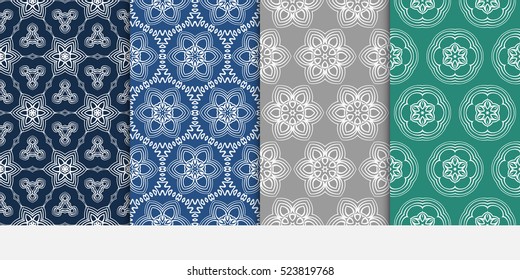 decorative vertical floral pattern. set of seamless vector illustration. grey, blue, green color. modern ornament