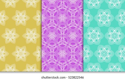 decorative vertical floral pattern. set of seamless vector illustration. purple, blue, orange color