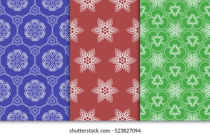 decorative vertical floral pattern. set of seamless vector illustration. red, blue, green color. modern ornament