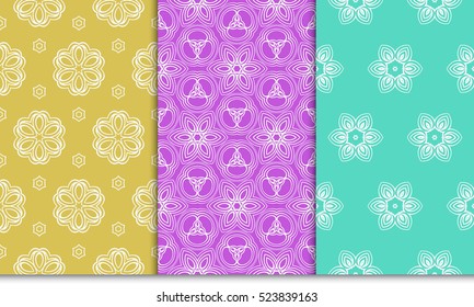decorative vertical floral pattern. set of seamless vector illustration. purple, blue, orange color