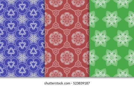 decorative vertical floral pattern. set of seamless vector illustration. red, blue, green color. modern ornament