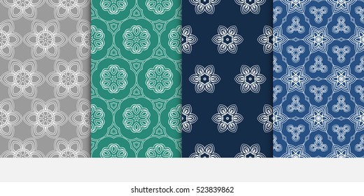 decorative vertical floral pattern. set of seamless vector illustration. grey, blue, green color. modern ornament
