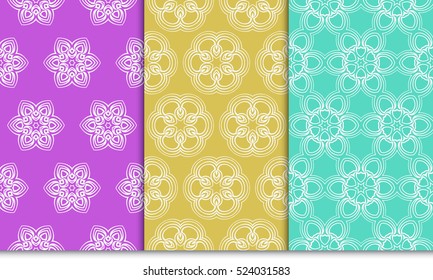 decorative vertical floral pattern. set of seamless vector illustration. purple, blue, orange color