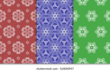 decorative vertical floral pattern. set of seamless vector illustration. red, blue, green color. modern ornament