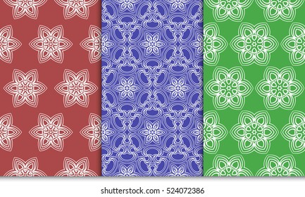 decorative vertical floral pattern. set of seamless vector illustration. red, blue, green color. modern ornament