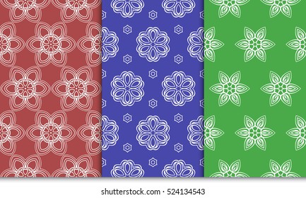 decorative vertical floral pattern. set of seamless vector illustration. red, blue, green color. modern ornament