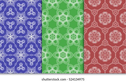 decorative vertical floral pattern. set of seamless vector illustration. red, blue, green color. modern ornament