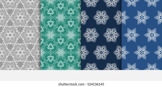 decorative vertical floral pattern. set of seamless vector illustration. grey, blue, green color. modern ornament