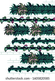 Decorative vertical garden concept.Plants into pots. Environment friendly eco design. A new way to decorate the interior with house or office greenery. Vector
