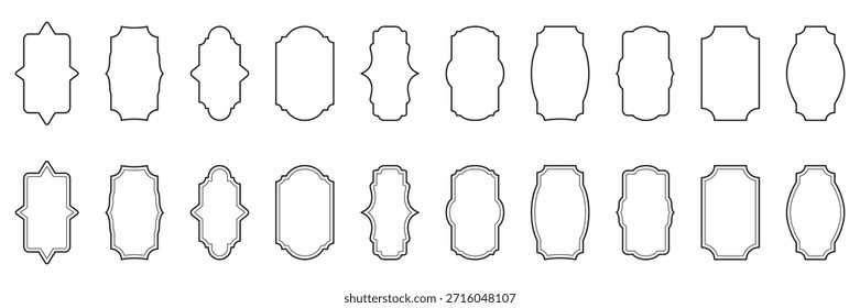 Decorative Vertical Label Frame Outline Icon Set. Vintage Border Design, Elegant Badge, And Ornamental Emblem Collection. Editable Stroke. Isolated Vector Illustration.