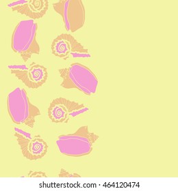 Decorative vertical seamless sea pattern,  spirals,  spots,shells, doodles,copy space . Hand drawn.