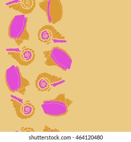 Decorative vertical seamless sea pattern,  spirals,  spots,shells, doodles,copy space . Hand drawn.