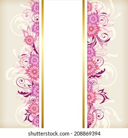 Decorative vertical vector banner with pink flowers