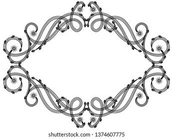 Decorative Victorian floral frame with interlaced lines isolated on the white background, vector as an element of design