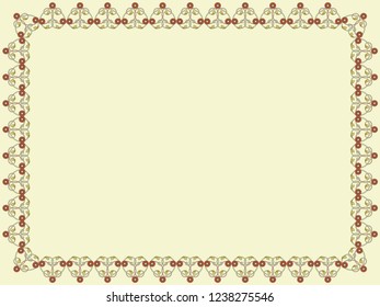 Decorative Victorian frame with interlaced lines and flowers in pale hues on the mute yellow background, vector as an element of design