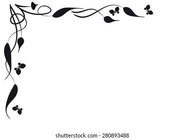 Decorative vignette with silhouettes of leaves and butterflies