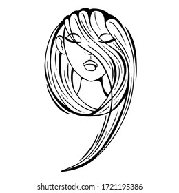 decorative vignettes curl floristry ornament girl face figure number  nine vector