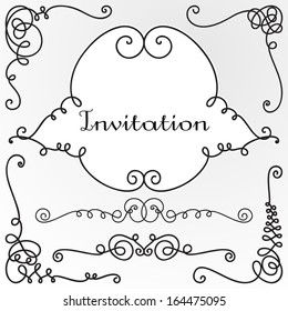 Decorative vignettes, frames, corners. Vintage borders, scrolls. Vector set 