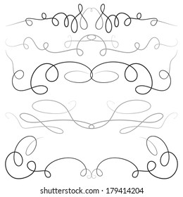 Decorative vignettes; vintage borders, scrolls; vector set 9