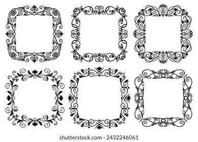 Decorative vintage abstract frames and borders set, vector ornamental designs collection. Calligraphy, elegant and luxury linear frames and borders, copy space for your images and text.