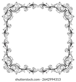 decorative Vintage baroque frame with floral ornament engraving illustration art
