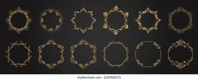 Decorative vintage calligraphic frames and borders. Retro elegant ornamental frame, ornaments. Wedding frame, invitation card, menu, badge, book, picture border, deco divider. Isolated icon vector set