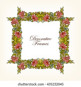 Decorative vintage floral frame in middle age style. Colored vector illustration.