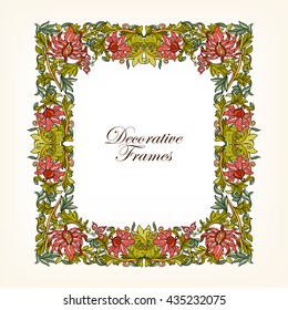 Decorative vintage floral frame in middle age style. Colored vector illustration.