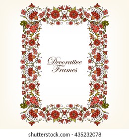 Decorative vintage floral frame in middle age style. Colored vector illustration.