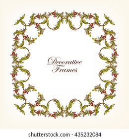 Decorative vintage floral frame in middle age style. Colored vector illustration.