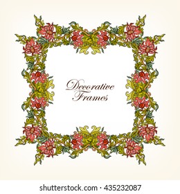 Decorative vintage floral frame in middle age style. Colored vector illustration.