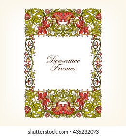 Decorative vintage floral frame in middle age style. Colored vector illustration.