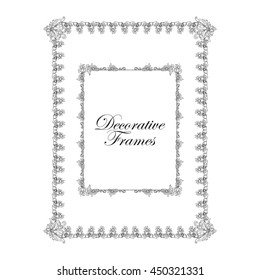 Decorative vintage floral frame in middle age style. Vector illustration. Coloring book for adult and older children. Outline drawing coloring page.