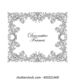 Decorative vintage floral frame in middle age style. Vector illustration. Coloring book for adult and older children. Outline drawing coloring page.