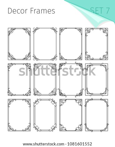 Decorative vintage floral frames. Black vector ornate borders, retro calligraphic bordures isolated on white background