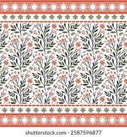 decorative vintage floral pattern with repeat seamless border for fashion and wallpaper
