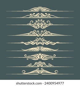 Decorative vintage flower dividers, line, swirl, arrow elements for decoration, Calligraphic flourish ornaments. Vintage hand drawn border vector set for greeting and invitation cards, certificate.