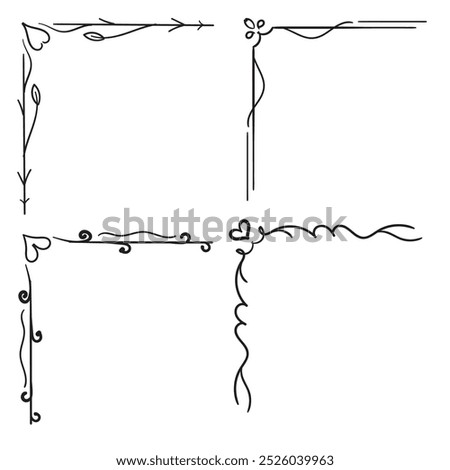 Decorative vintage flower shape corners frame set doodle hand drawn. 
