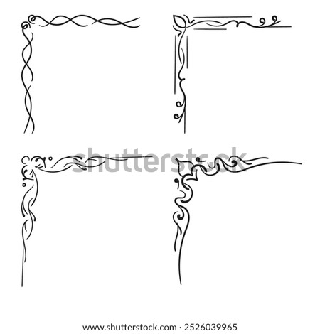Decorative vintage flower shape corners frame set doodle hand drawn. 