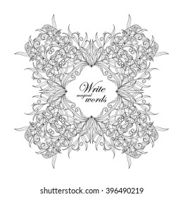 Decorative vintage flowers frame, border with space for any text.  Coloring book for adult and older children. Coloring page. Vector illustration.