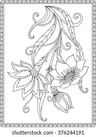 Decorative vintage flowers pattern. Good for coloring book for adult and older children. Coloring page. Outline drawing. Vector illustration.