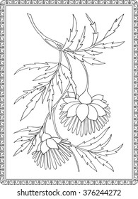Decorative vintage flowers pattern. Good for coloring book for adult and older children. Coloring page. Outline drawing. Vector illustration.