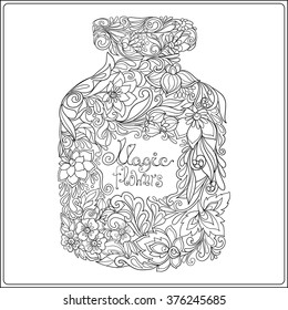 Decorative vintage flowers pattern. Good for coloring book for adult and older children. Coloring page. Outline drawing. Vector illustration.