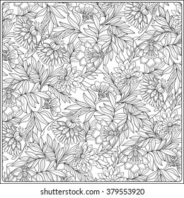 Decorative vintage flowers pattern. Good for coloring book for adult and older children. Coloring page. Outline drawing. Vector illustration.
