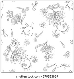 Decorative vintage flowers pattern. Good for coloring book for adult and older children. Coloring page. Outline drawing. Vector illustration.