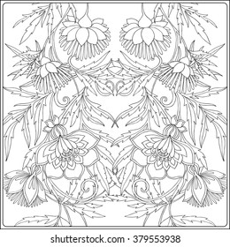 Decorative vintage flowers pattern. Good for coloring book for adult and older children. Coloring page. Outline drawing. Vector illustration.