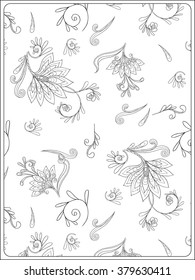 Decorative vintage flowers pattern. Good for coloring book for adult and older children. Coloring page. Outline drawing. Vector illustration.