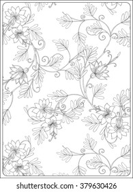 Decorative vintage flowers pattern. Good for coloring book for adult and older children. Coloring page. Outline drawing. Vector illustration.