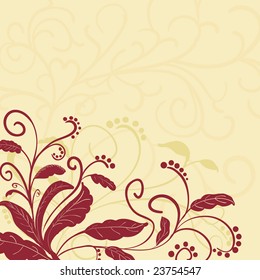 Decorative vintage foliage on beige background