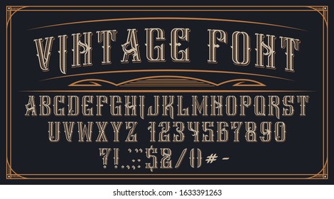 Decorative vintage font on the dark background. Perfect for brand, alcohol labels, logos, shops and many other uses. Vector